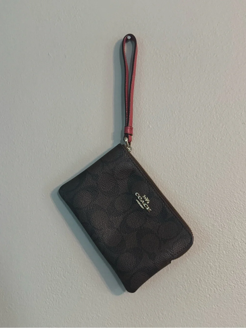 Coach Black Wristlet with Burgundy Strap